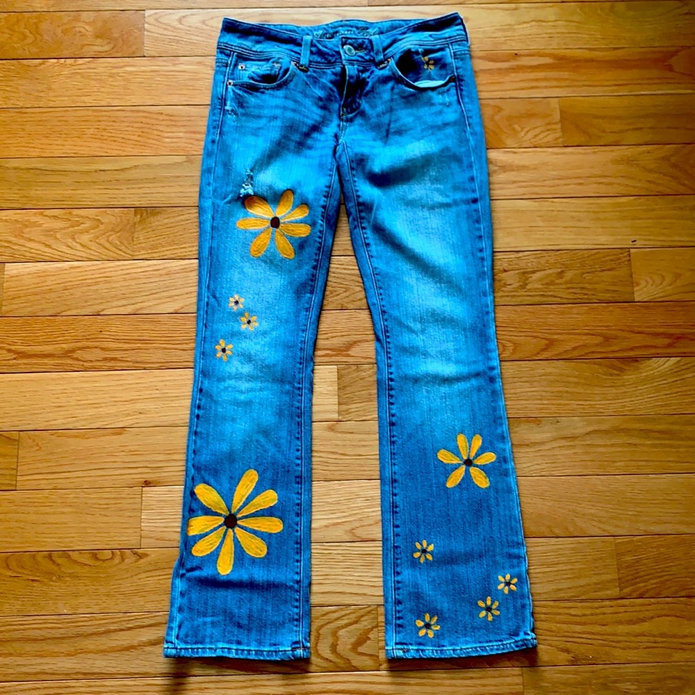 American Eagle Slim Boot - hand painted jeans